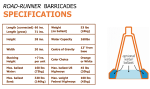 RoadRunner Barricades Specifications