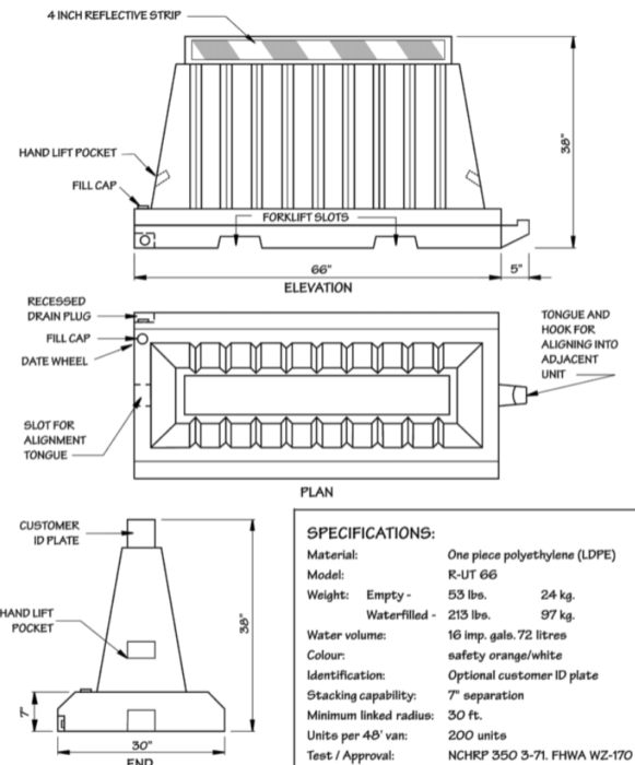 Specifications Roadrunner Traffic Barricades